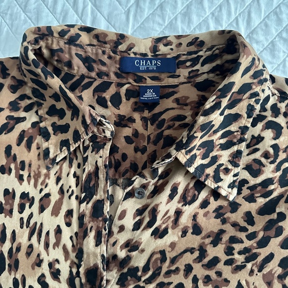 Chaps Cheetah Leopard Animal Print Button Down Blouse Shirt 2X - Picture 2 of 10